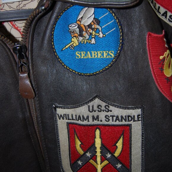 VTG🔥Size:L TYPE G-1 Classic Bomber Flight Patchwork LEATHER Bomber Jacket USA - Picture 5 of 15